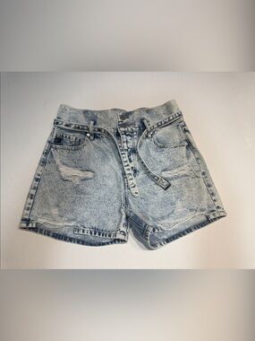 KanCan Light Blue Acid Wash Distressed Denim Shorts